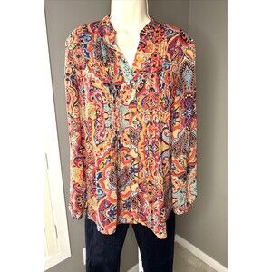 Jones New York SPORT Colorful Pleated Tunic SZ MEDIUM
